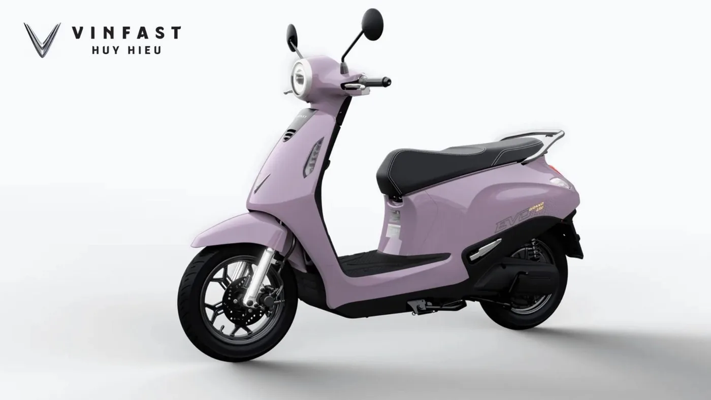 Xe điện dành cho học sinh VinFast Evo Lite Neo màu tím thiết kế nhỏ gọn, hiện đại và an toàn khi di chuyển nội thành.