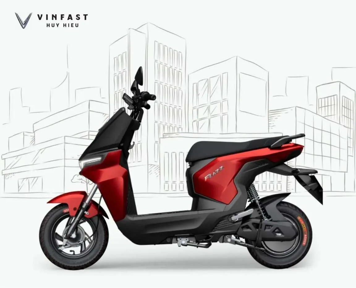 Xe điện dành cho học sinh VinFast Flazz màu đỏ thiết kế hiện đại, nhỏ gọn, phù hợp di chuyển nội thành.
